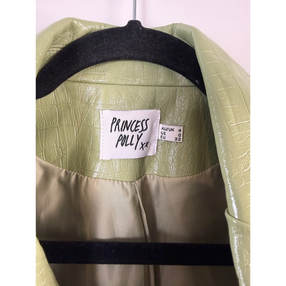 Princess Polly Green Croc Embossed Jacket Women's Size 0 Faux Leather - Picture 3 of 12